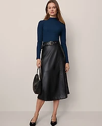 Ann Taylor Faux Leather Belted Wrap Skirt Black Women's