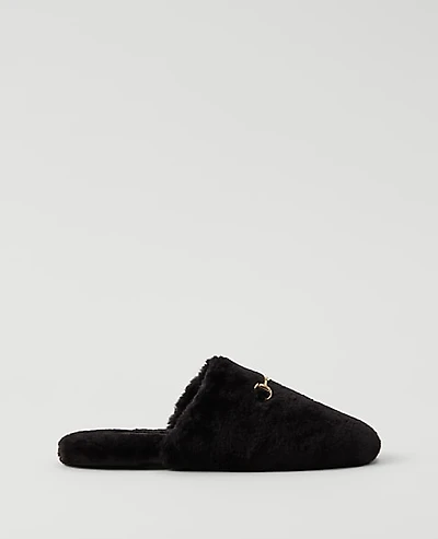Ann Taylor Weekend Horsebit Fuzzy Slide Flat Women's