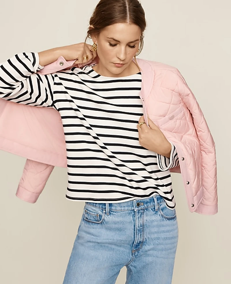 Ann Taylor Petite Weekend Collection Stripe Relaxed Long Sleeve Top Women's