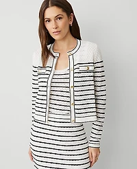 Ann Taylor Textured Striped Pocket Cardigan White/Black Multi Women's