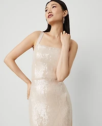 Ann Taylor Petite Cropped Sequin Tank Top Metallic Champagne Women's
