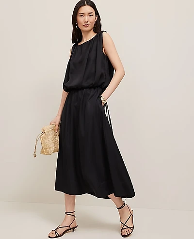 Ann Taylor Side-Tie Midi Skirt Size 14 Black Women's