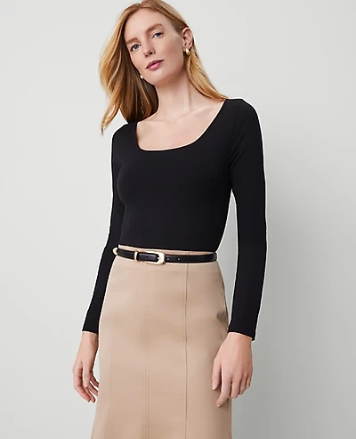 Ann Taylor Square Neck Top Size XS Black Women's