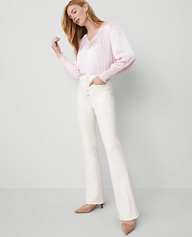 Ann Taylor The Petite Patch Pocket Flare Jean Ivory Women's