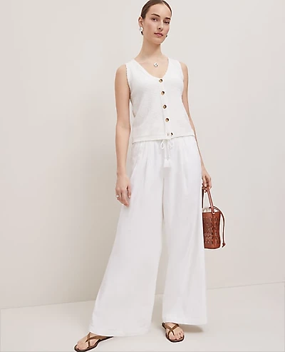 Ann Taylor Weekend Easy Fit Wide-Leg Pant Linen Blend Women's