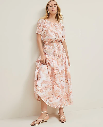 Ann Taylor Floral Tiered Full Skirt Size 6 Blush Women's