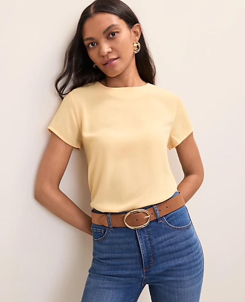 Ann Taylor Mixed Media Crew Neck T-Shirt Women's