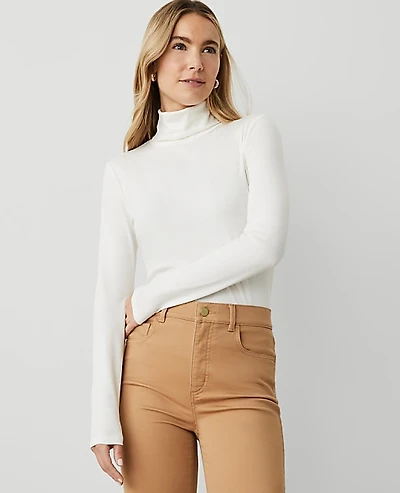 Ann Taylor Petite Weekend Turtleneck Top Winter White Women's
