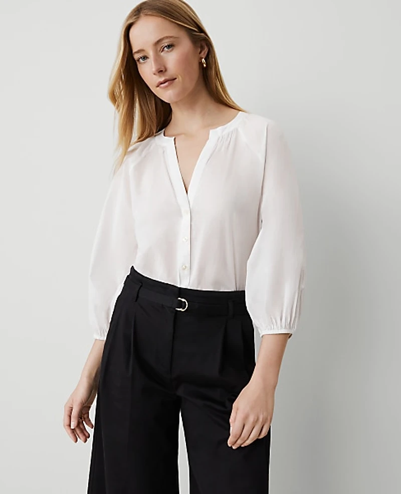Ann Taylor Weekend Raglan Popover Top White Women's