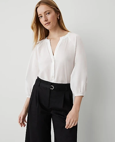 Ann Taylor Weekend Raglan Popover Top White Women's
