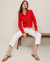Ann Taylor Pointelle Textured Cardigan Fiery Red Women's