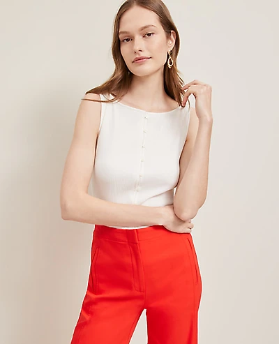 Ann Taylor Ribbed Sleeveless Button Top Size XL Winter White Women's