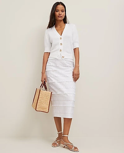 Ann Taylor Embroidered Column Midi Skirt Size 6 White Women's