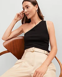 Ann Taylor Crochet Trim One-Shoulder Top Size Large Black Women's