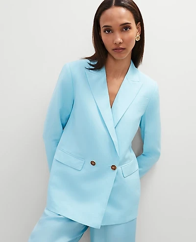 Ann Taylor The Relaxed Double Breasted Blazer in Linen Blend Size 0 Gulf Stream Blue Women's