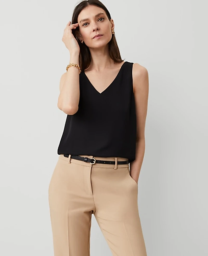 Ann Taylor Petite Mixed Media V-Neck Shell Top Black Women's