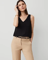 Ann Taylor Petite Mixed Media V-Neck Shell Top Black Women's
