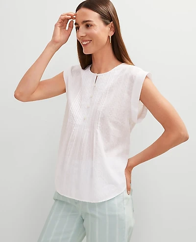 Ann Taylor Clip Dot Pintucked Top Size Medium White Women's