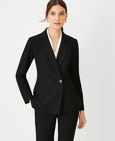 Ann Taylor The Fitted Double Breasted Blazer Bi-Stretch Black Women's