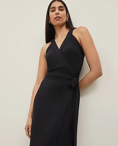 Ann Taylor Petite Halter Wrap Midi Dress Size Medium Black Women's