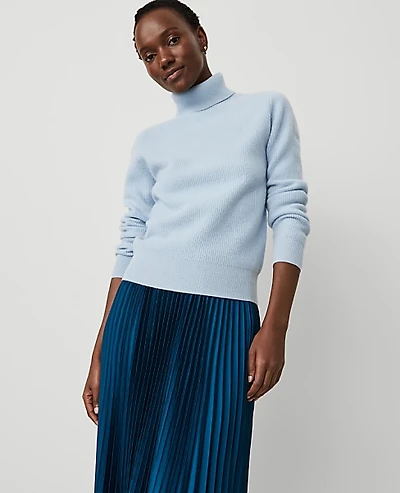 Ann Taylor Cashmere Ribbed Turtleneck Sweater Size XS Soft Blue Women's
