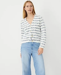 Ann Taylor Petite Tweedy V-Neck Sweater Jacket White Multi Women's