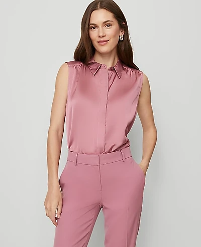 Ann Taylor Shirred Yoke Sleeveless Shirt Size XS Smokey Rose Women's