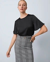 Ann Taylor Satin Flutter Sleeve Top Black Women's