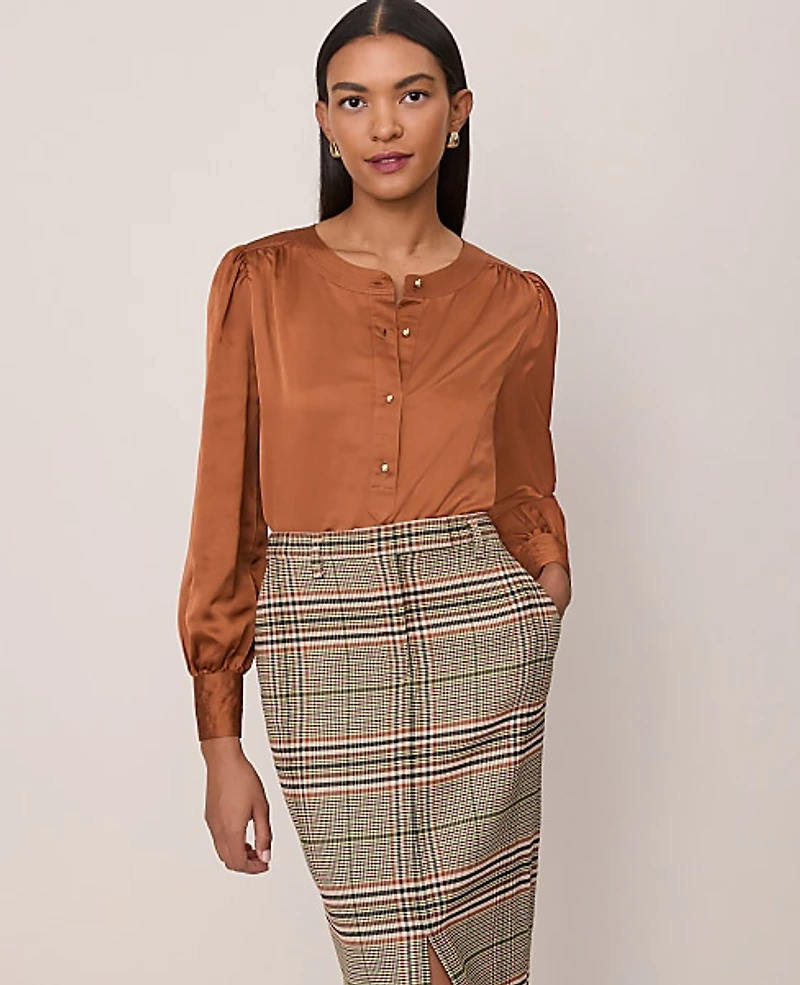 Ann Taylor Satin Button Popover Top Women's