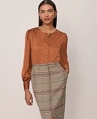 Ann Taylor Satin Button Popover Top Women's