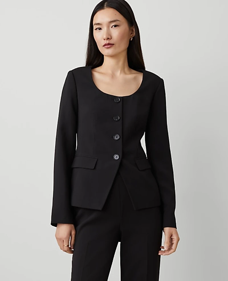 Ann Taylor The Fitted Scoop Neck Jacket Fluid Crepe Black Women's