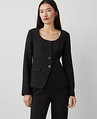 Ann Taylor The Fitted Scoop Neck Jacket Fluid Crepe Black Women's