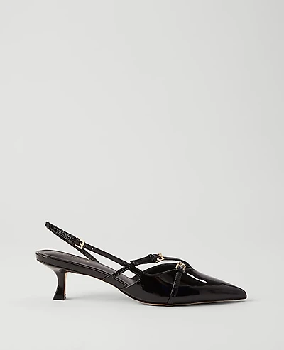 Ann Taylor Strappy Pointy Toe Patent Pump Size 6 1/2 Black Women's