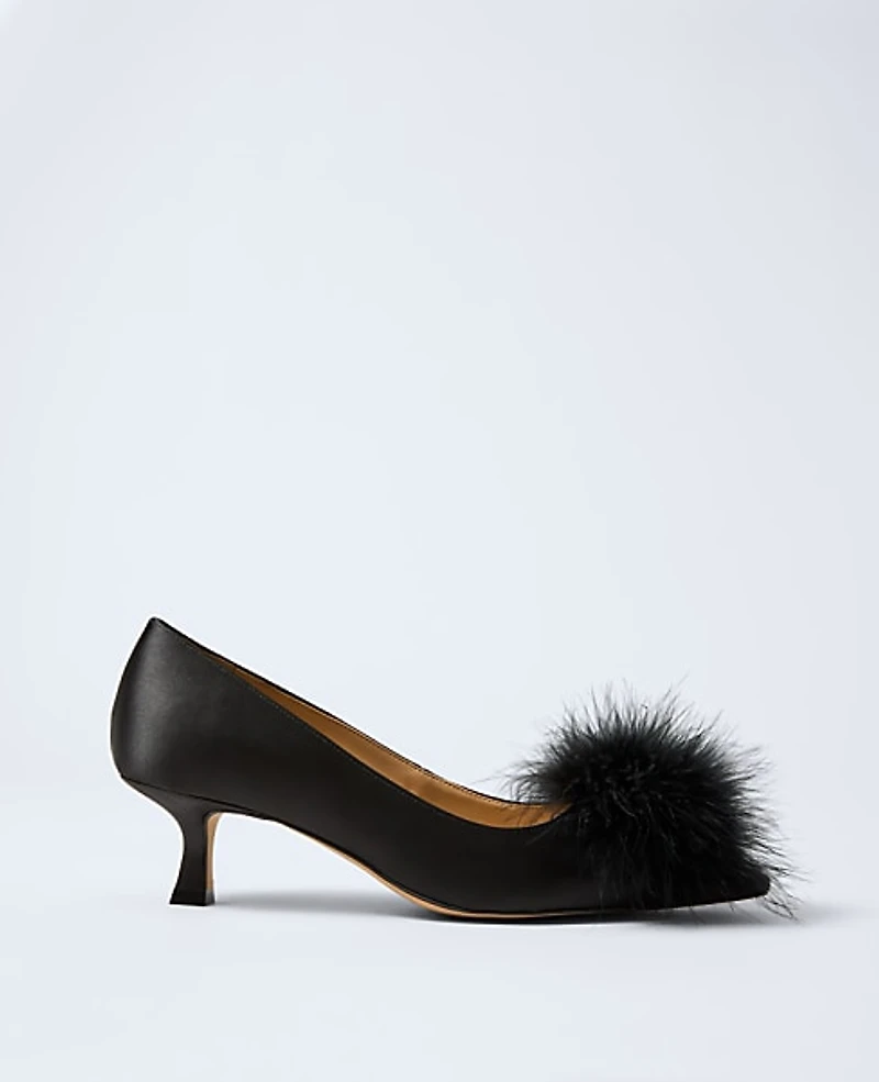 Ann Taylor Nip-Toe Kitten-Heel Suede Feather Pump Black Women's