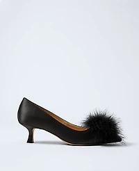 Ann Taylor Nip-Toe Kitten-Heel Suede Feather Pump Black Women's