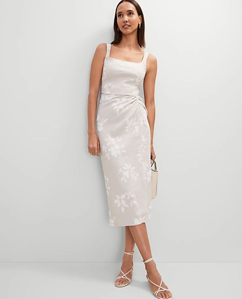 Ann Taylor Knotted Linen Blend Pencil Skirt Size 14 White Women's