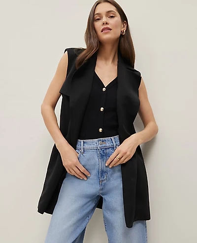 Ann Taylor Trench Vest Size Medium Black Women's
