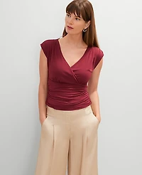 Ann Taylor Gathered V-Neck Top Size Small Moroccan Red Women's