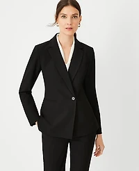 Ann Taylor The Petite Fitted Double Breasted Blazer Bi-Stretch Black Women's
