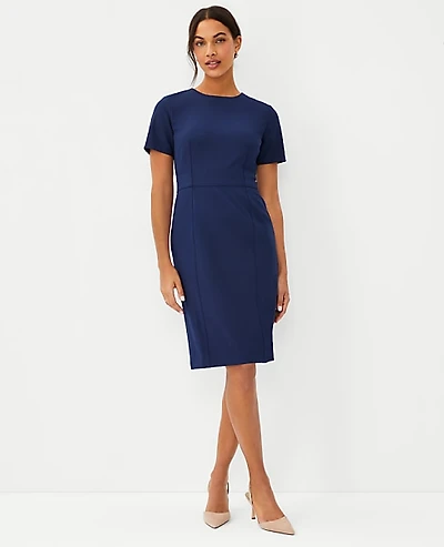 Ann Taylor The Petite Short Sleeve Sheath Dress Bi-Stretch — Curvy Fit Pure Sapphire Women's