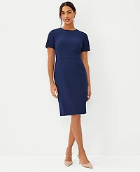 Ann Taylor The Petite Short Sleeve Sheath Dress Bi-Stretch — Curvy Fit Pure Sapphire Women's