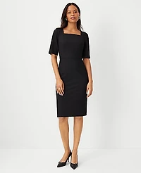 Ann Taylor The Elbow Sleeve Square Neck Dress Seasonless Stretch — Curvy Fit Women's