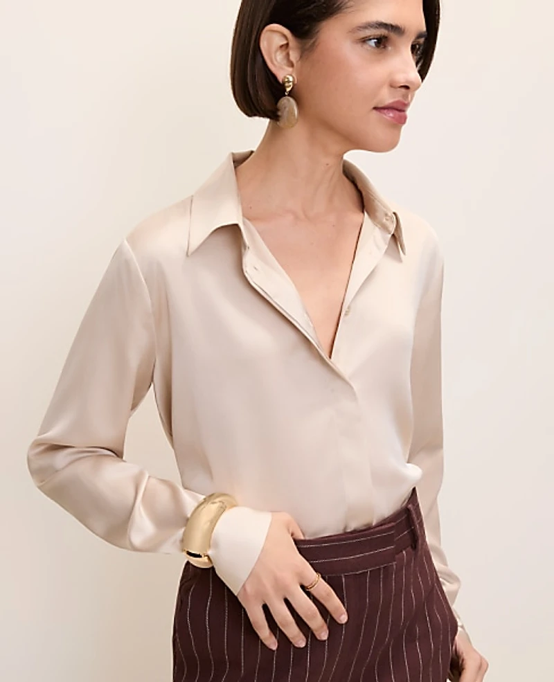 Ann Taylor Satin Modern Shirt Women's