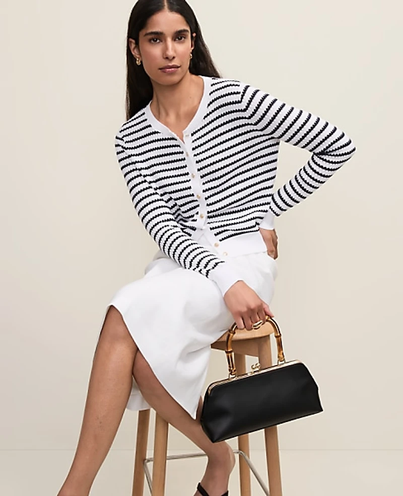 Ann Taylor The Striped Cardigan White/Navy Women's