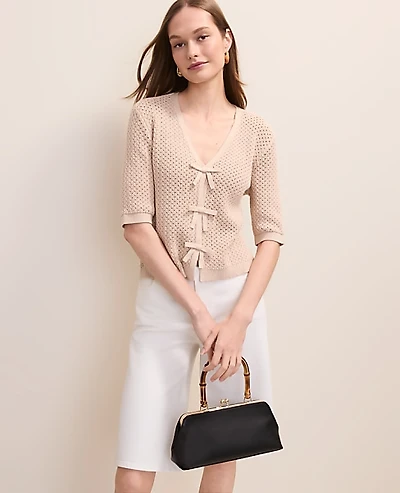 Ann Taylor Textured Stitch Bow Cardigan Women's