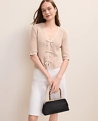 Ann Taylor Textured Stitch Bow Cardigan Women's