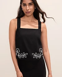 Ann Taylor Embroidered Square Neck Tank Top Black Women's