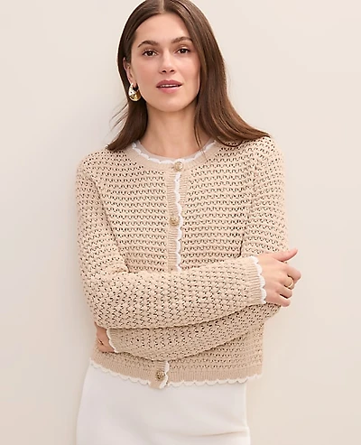 Ann Taylor Scalloped Trim Cardigan Women's