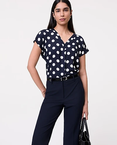 Ann Taylor Dotted Mixed Media Pleat Front Top Night Sky Women's