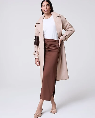 Ann Taylor Petite Ruched Knit Column Skirt French Press Women's